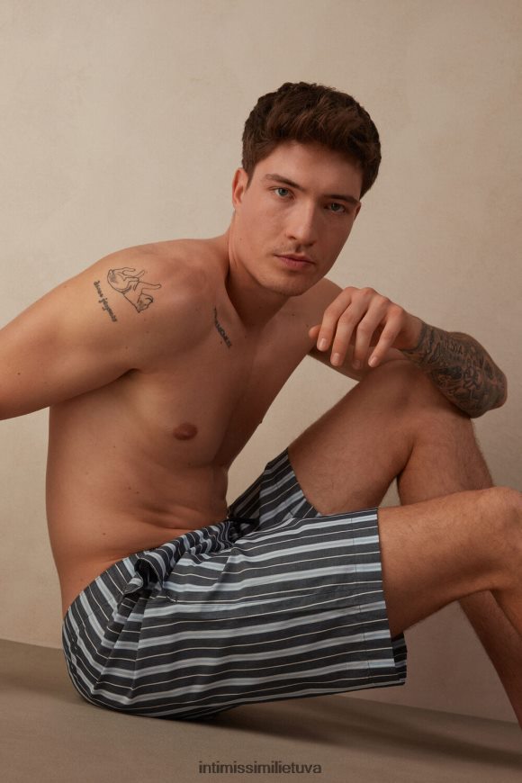 vyrų juostelė tamsiai mėlyna šviesiai mėlyna dryžuoti paprasto pynimo medvilniniai šortai Intimissimi drabužiai 248BPB181