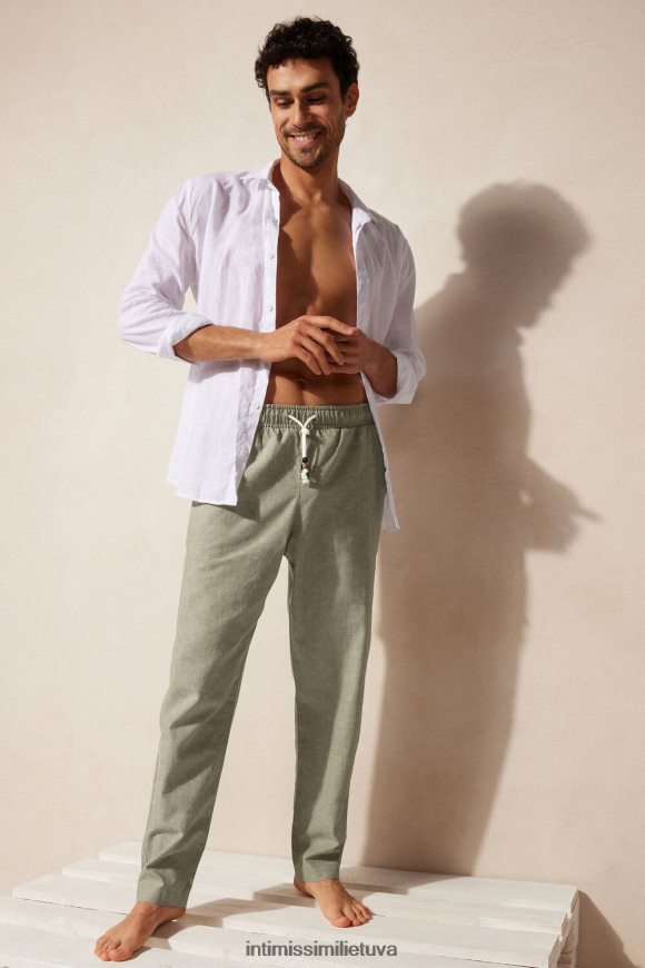 vyrų karinė žalia lininės ir medvilnės kelnės Intimissimi drabužiai 248BPB179