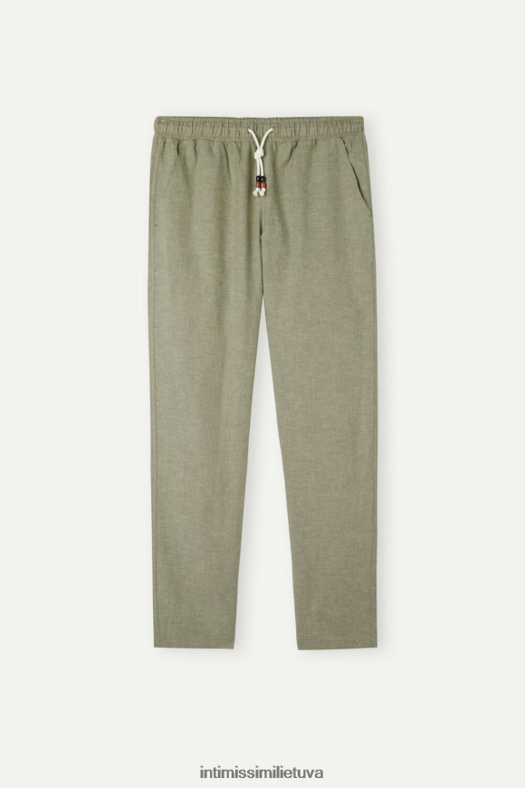 vyrų karinė žalia lininės ir medvilnės kelnės Intimissimi drabužiai 248BPB179