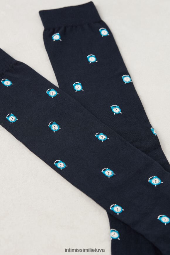 vyrų Laikrodžio spauda tamsiai mėlyna ilgos raštuotos medvilninės kojinės Intimissimi kojines 248BPB335