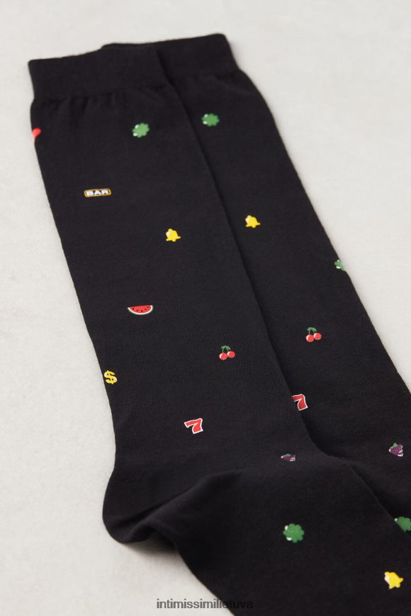 vyrų spausdinti juodai ilgos raštuotos medvilninės kojinės Intimissimi kojines 248BPB329