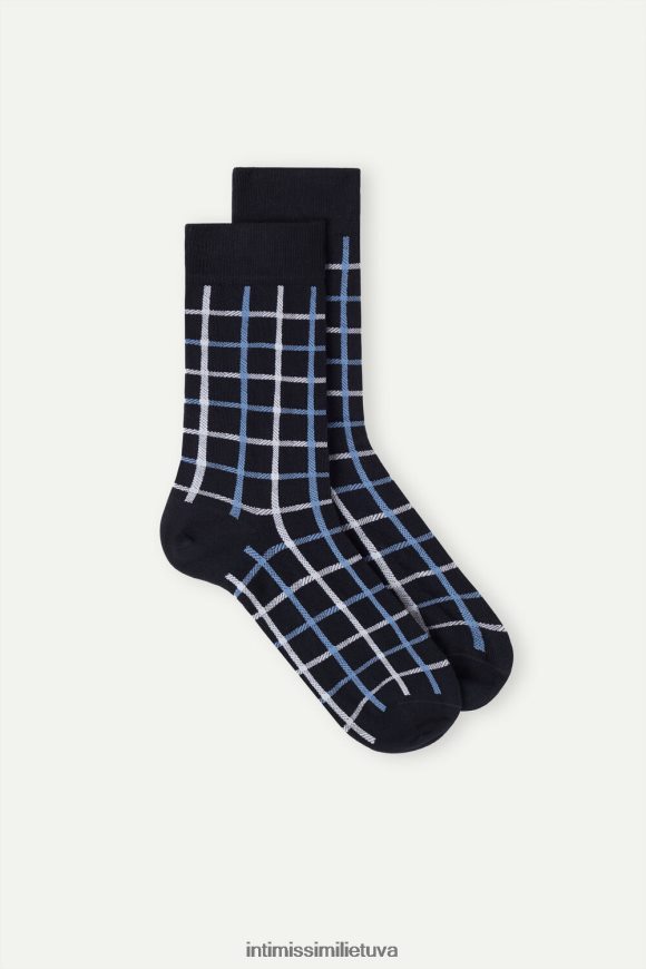 vyrų tamsiai mėlynas čekis trumpos raštuotos medvilninės kojinės Intimissimi kojines 248BPB334