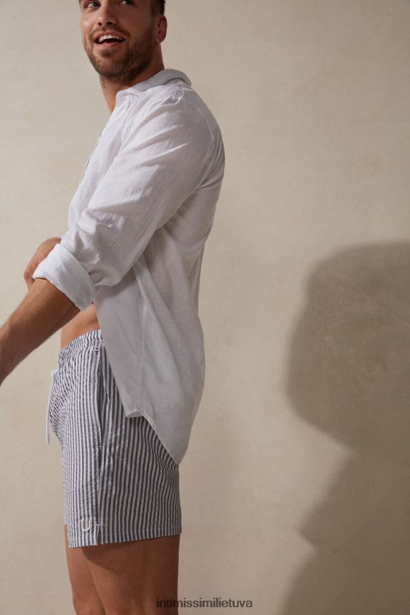 vyrų balta/mėlyna dryžuoti seersucker maudymosi šortai Intimissimi drabužiai 248BPB444