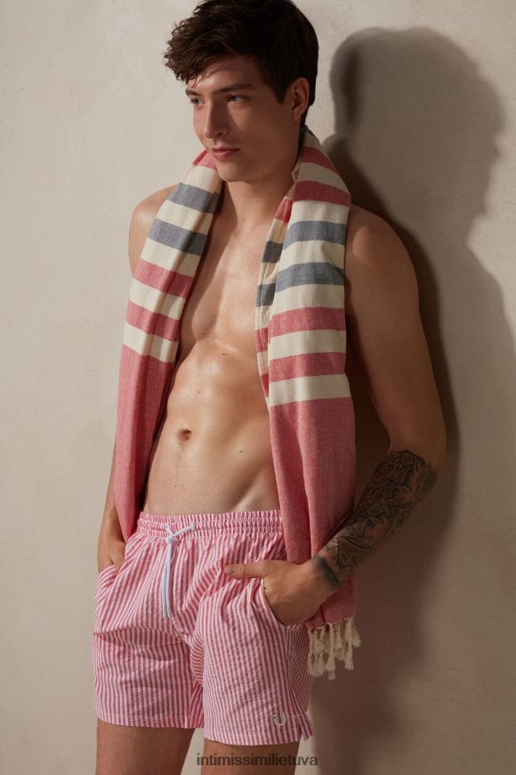 vyrų balta/raudona dryžuoti seersucker maudymosi šortai Intimissimi drabužiai 248BPB448