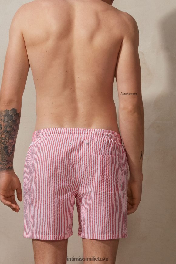 vyrų balta/raudona dryžuoti seersucker maudymosi šortai Intimissimi drabužiai 248BPB448