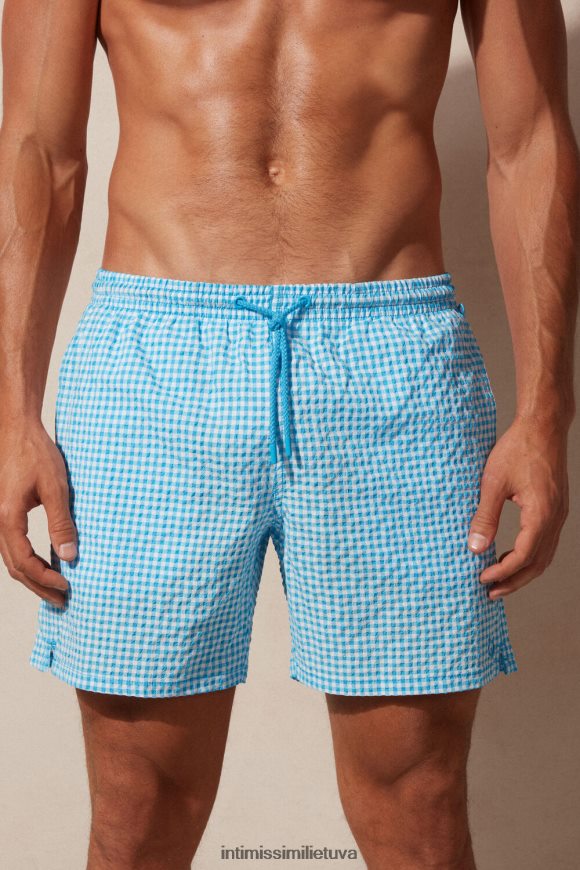 vyrų malibu balta/mėlyna gingham seersucker maudymosi šortai Intimissimi drabužiai 248BPB403