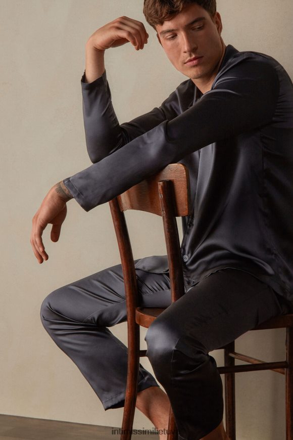 vyrų tamsiai pilka ilga šilkinė pižama su vamzdeliais Intimissimi drabužiai 248BPB302