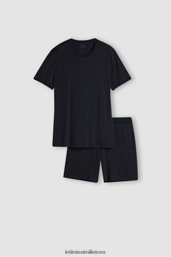 vyrų vidurnakčio mėlyna karpytos bazinės supimos medvilnės pižamos Intimissimi drabužiai 248BPB313