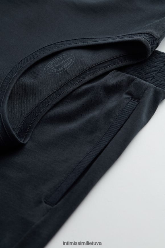 vyrų vidurnakčio mėlyna karpytos bazinės supimos medvilnės pižamos Intimissimi drabužiai 248BPB313