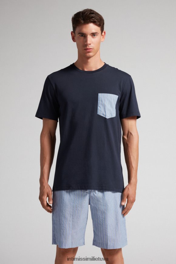 vyrų vidurnakčio mėlyna paprasta ir dryžuota medvilninė trumpa pižama Intimissimi drabužiai 248BPB296