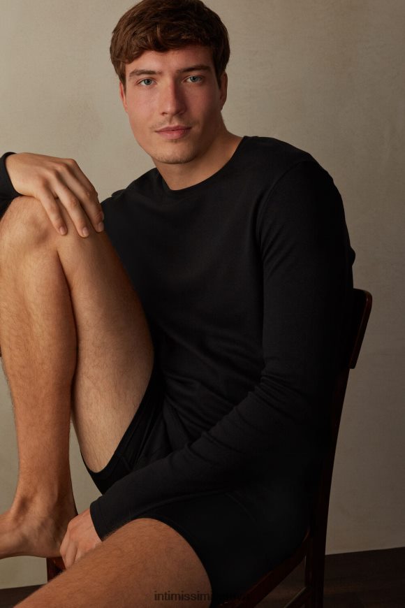 vyrų juodas šiltas medvilninis viršus ilgomis rankovėmis Intimissimi drabužiai 248BPB203