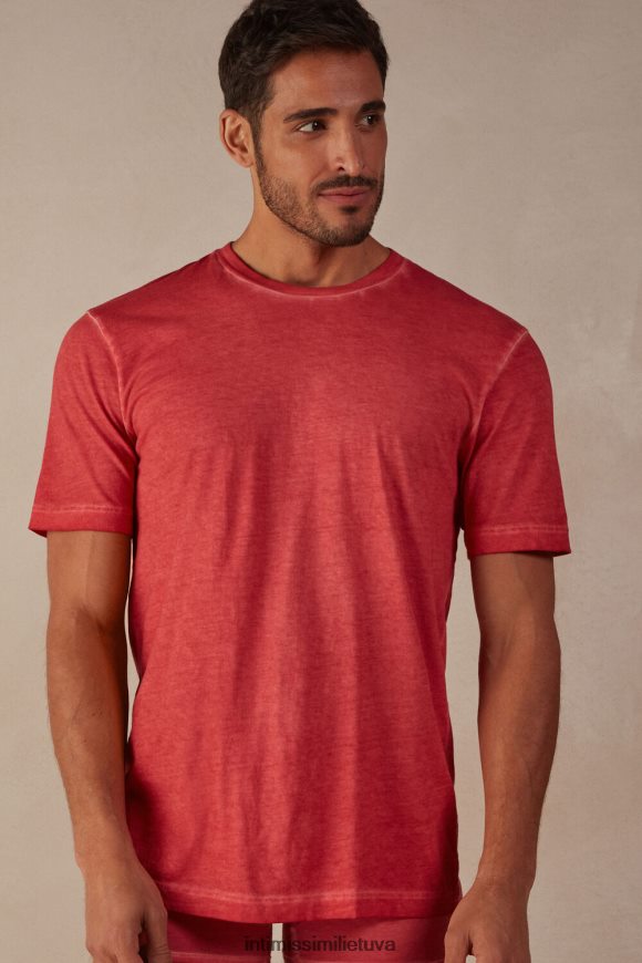 vyrų aliejaus raudona aliejumi skalbtas medvilninis trumpomis rankovėmis viršus Intimissimi drabužiai 248BPB178