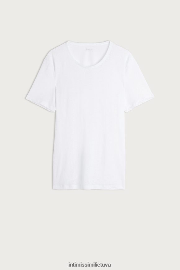 vyrų baltas lininiai marškinėliai trumpomis rankovėmis Intimissimi drabužiai 248BPB223