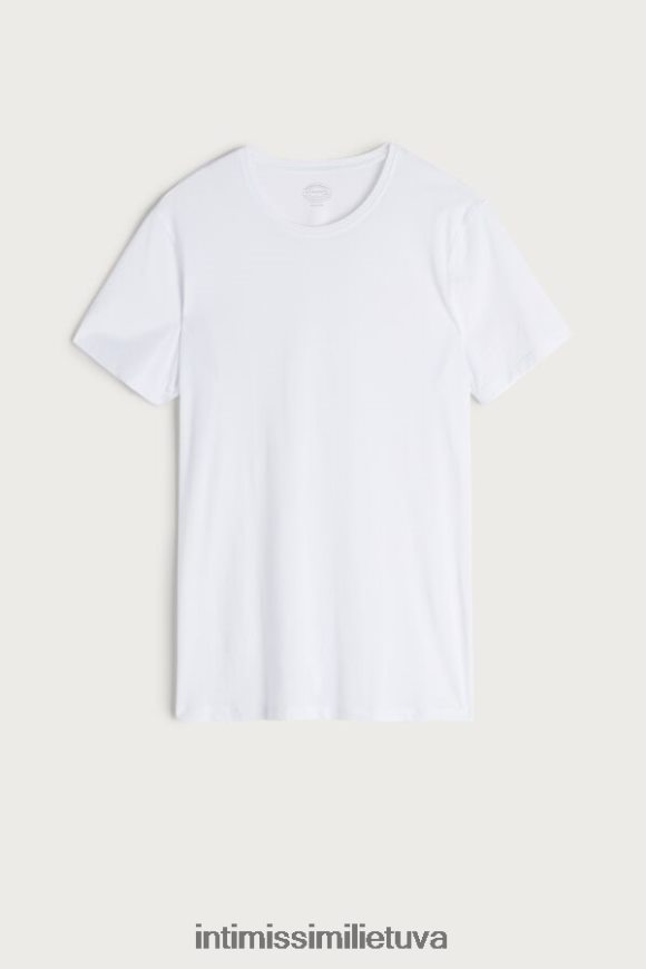 vyrų baltas marškinėliai trumpomis rankovėmis įtemptu kaklu iš itin plonos supimos medvilnės Intimissimi drabužiai 248BPB290