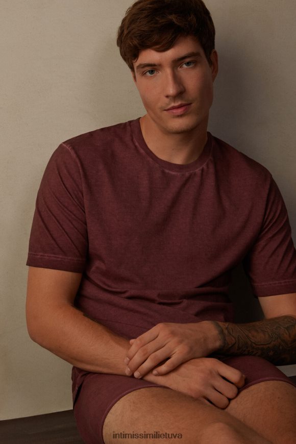 vyrų bordo nuplauti aliejumi skalbtas medvilninis trumpomis rankovėmis viršus Intimissimi drabužiai 248BPB207