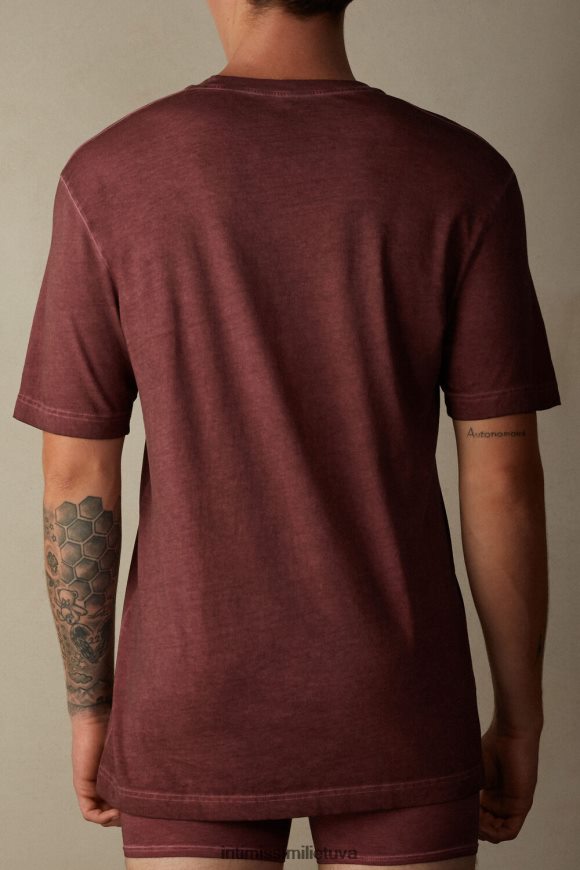 vyrų bordo nuplauti aliejumi skalbtas medvilninis trumpomis rankovėmis viršus Intimissimi drabužiai 248BPB207