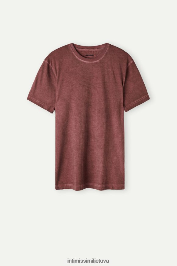 vyrų bordo nuplauti aliejumi skalbtas medvilninis trumpomis rankovėmis viršus Intimissimi drabužiai 248BPB207