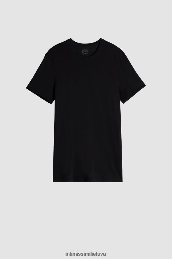 vyrų juodas marškinėliai trumpomis rankovėmis įtemptu kaklu iš itin plonos supimos medvilnės Intimissimi drabužiai 248BPB289