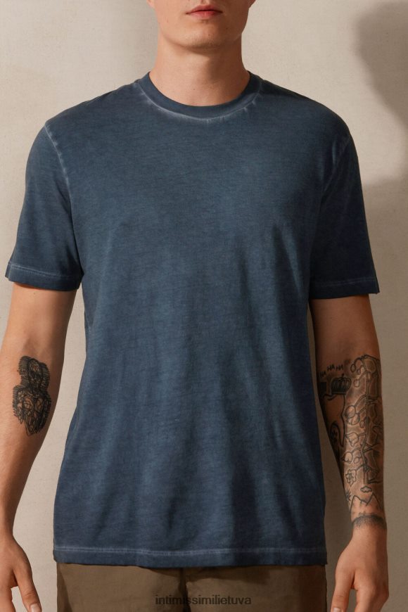 vyrų tamsiai mėlyna aliejumi skalbtas medvilninis trumpomis rankovėmis viršus Intimissimi drabužiai 248BPB212