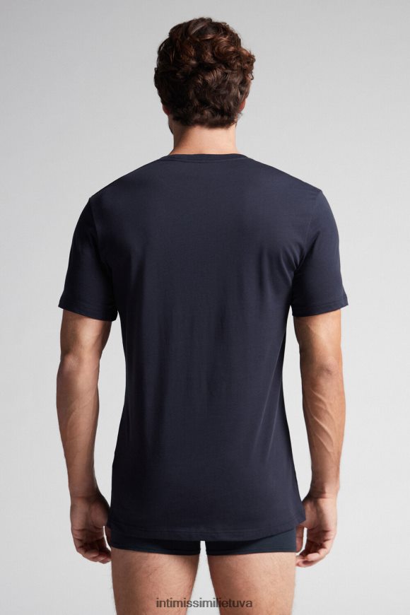 vyrų vidurnakčio mėlyna Supima medvilniniai marškinėliai trumpomis rankovėmis apvaliais kaklu Intimissimi drabužiai 248BPB295