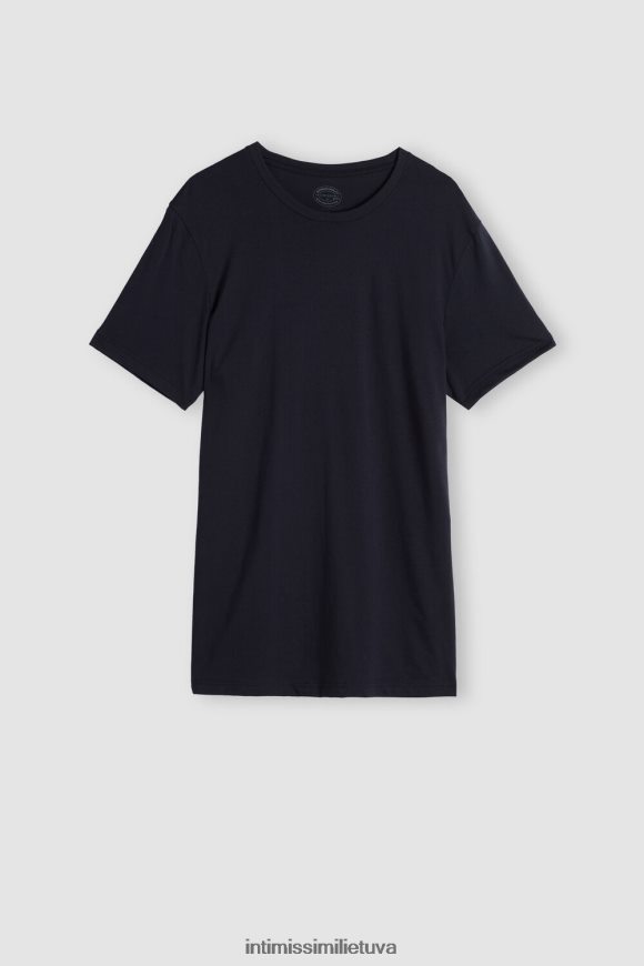 vyrų vidurnakčio mėlyna Supima medvilniniai marškinėliai trumpomis rankovėmis apvaliais kaklu Intimissimi drabužiai 248BPB295