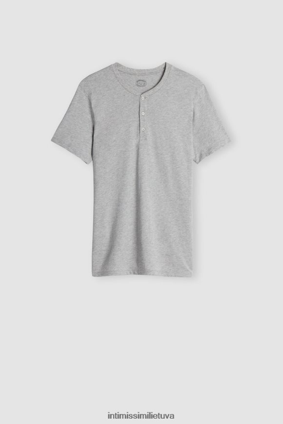 vyrų šviesiai pilkas melanžas trumpomis rankovėmis supima medvilniniai marškiniai Intimissimi drabužiai 248BPB233