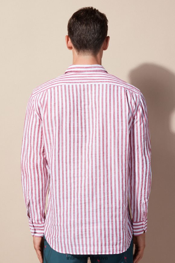 vyrų baltos raudonos juostelės balti/raudonai dryžuoti lininiai ir medvilniniai marškiniai Intimissimi drabužiai 248BPB157
