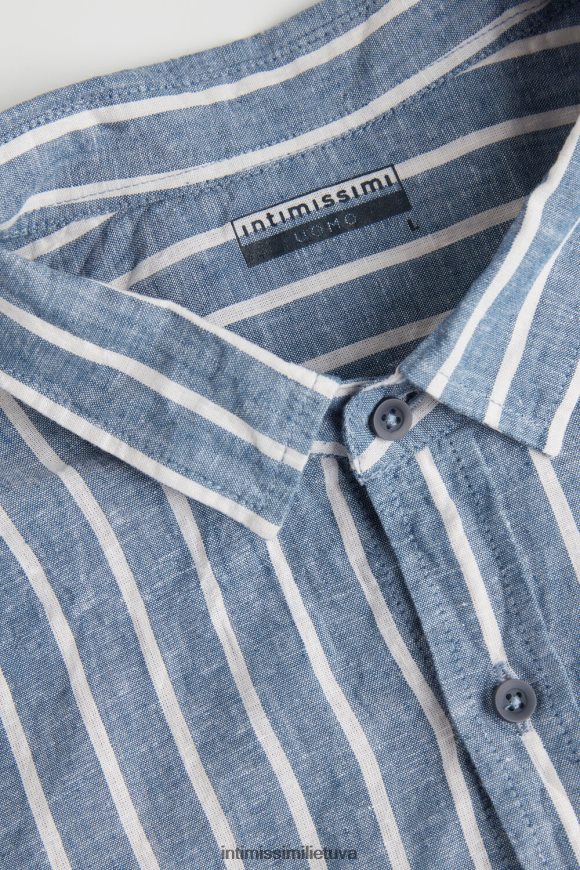 vyrų džinsinės mėlynos/baltos lininės juostelės mėlyni džinsiniai dryžuoti lininiai ir medvilniniai marškiniai Intimissimi drabužiai 248BPB154