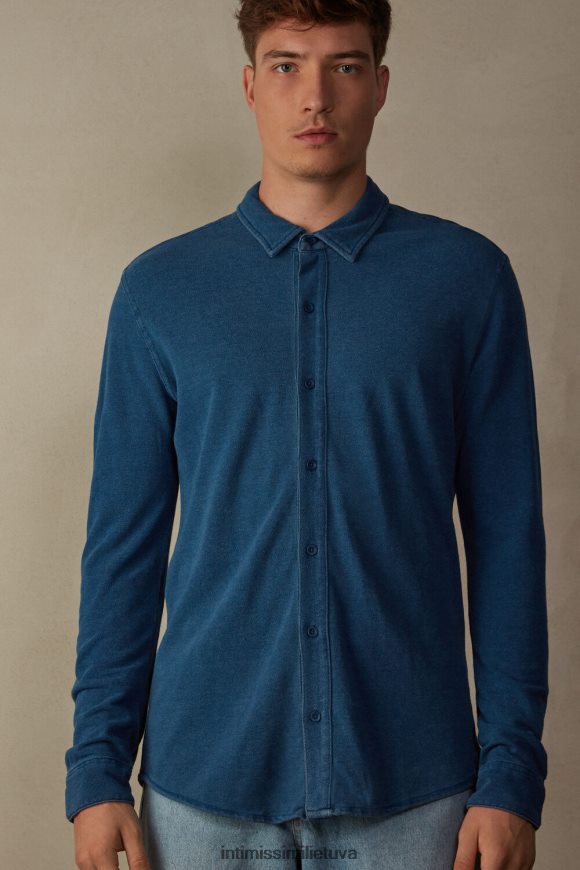 vyrų džinsinio mėlyno melanžo skalbtos kolekcijos medvilniniai pique marškinėliai Intimissimi drabužiai 248BPB206