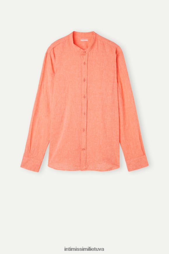 vyrų oranžinė Lininiai ir medvilniniai marškiniai su mandarinų apykakle Intimissimi drabužiai 248BPB158