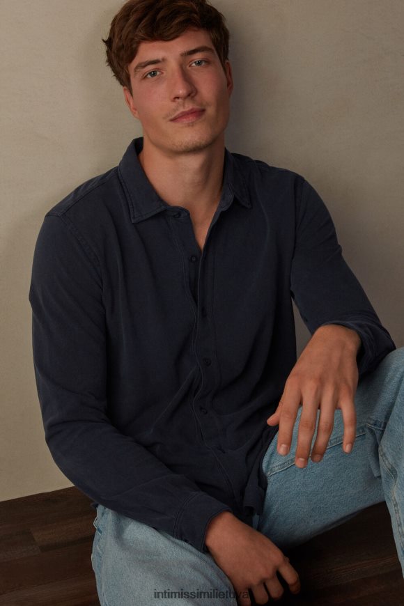 vyrų skalbtas mėlynai skalbtos kolekcijos medvilniniai pique marškinėliai Intimissimi drabužiai 248BPB204