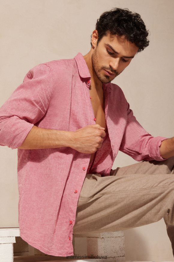 vyrų tamsiai rožinė lininiai ir medvilniniai marškiniai Intimissimi drabužiai 248BPB159
