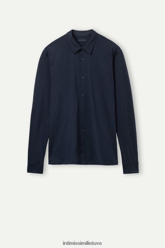 vyrų vidurnakčio mėlyna medvilniniai marškiniai ilgomis rankovėmis Intimissimi drabužiai 248BPB213